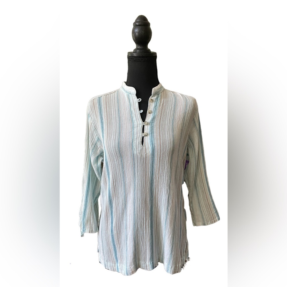 Columbia: Green Tunic Beach Vacation BoHo Striped Top